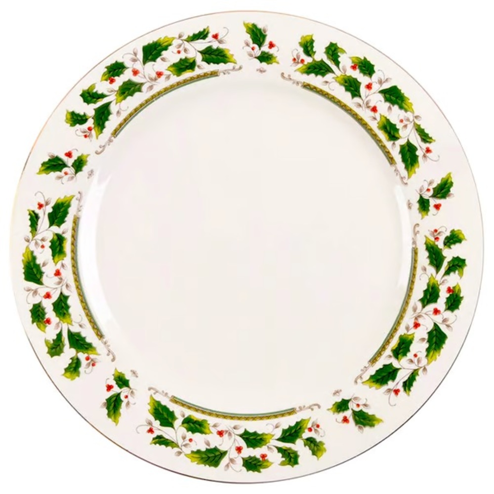 Set of 14 Christmas Dinner Plates Home for the Holidays Holly Holiday Gold Trim